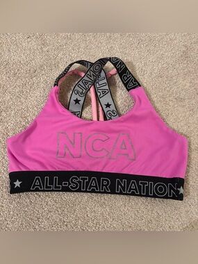 Varsity NCA Hot Pink Sports Bra with Black Band cheer cheerleading youth small